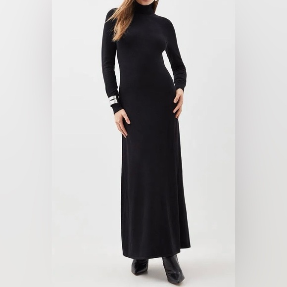 NWT Karen Millen Black Long Sleeve Viscose Blend Knitted Turtleneck Maxi Dress - Picture 1 of 8